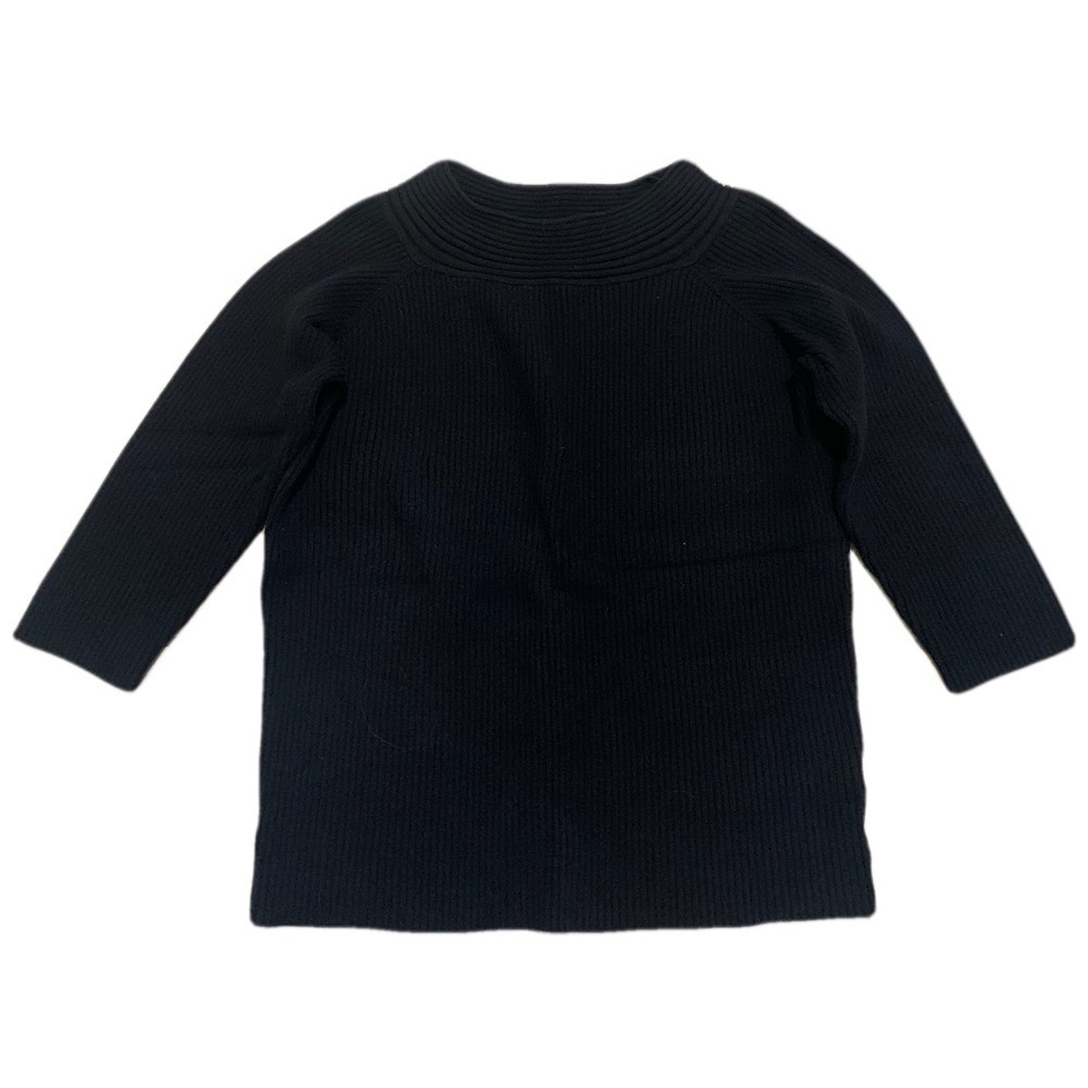 72. Dressbarn Black Ribbed 3/4 Sleeve Mock Neck Top - Size Large